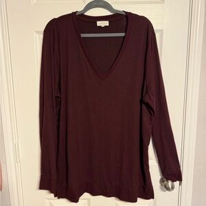 Lucky Brand Maroon Long Sleeve V neck Sweater lightweight